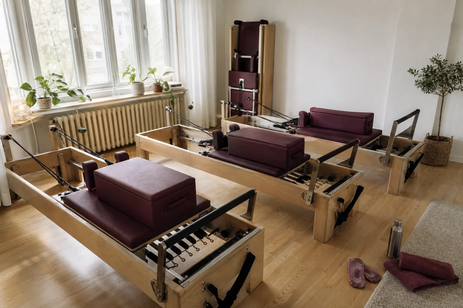Reformermaskiner i en studio med plats runt vagnarna